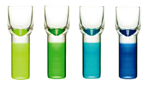 Club Shnapps Glasses, Set of 4 in Green & Blue colors