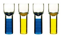 Club Shnapps Glasses, Set of 4 in Yellow & Blue colors
